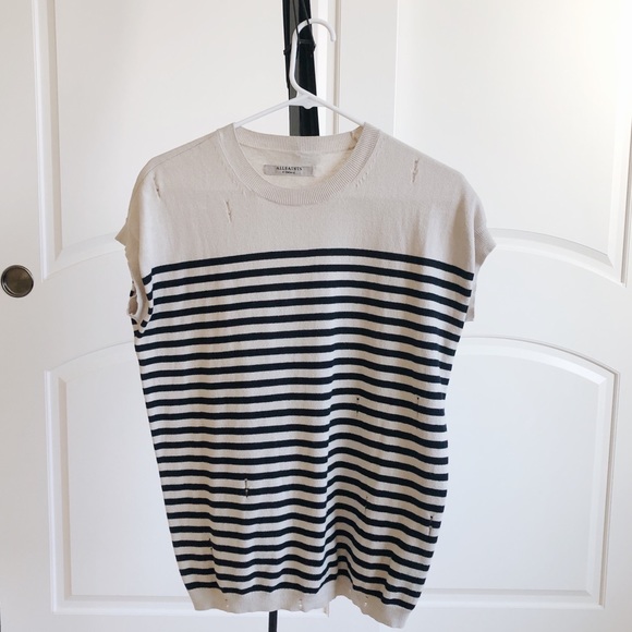 All Saints Striped Rip Tee - Picture 1 of 3